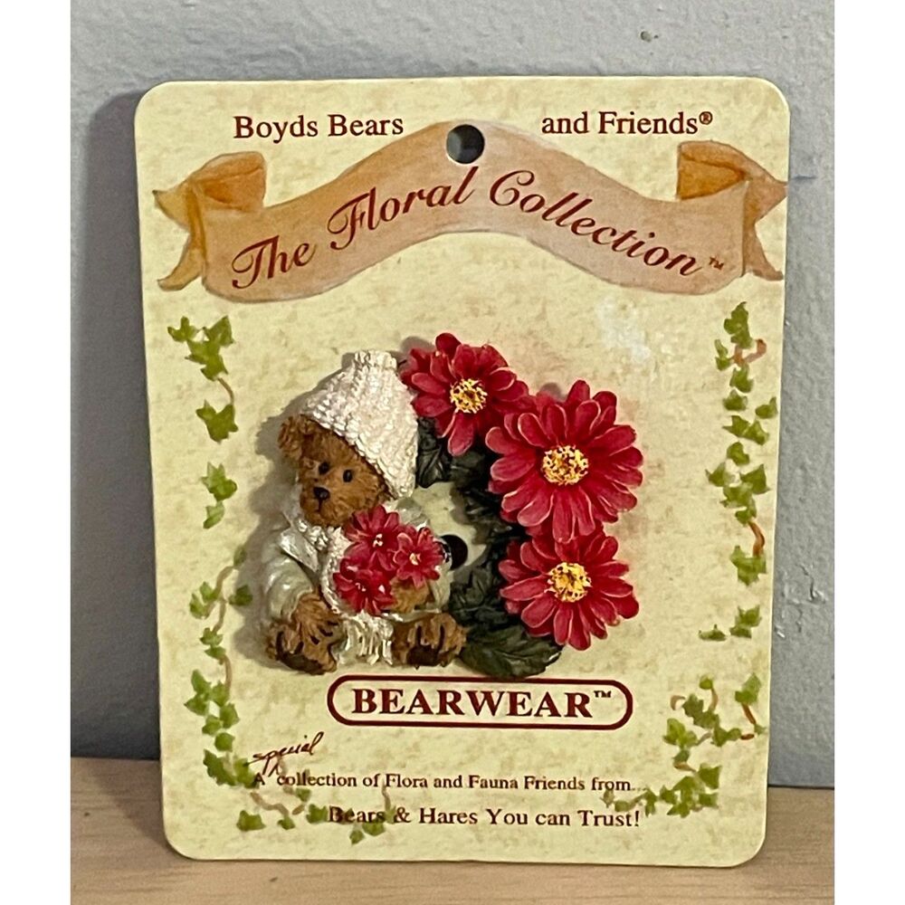 Vintage Boyds Bears Bearwear Floral Teddy Bear Flower Brooch Pin #26044